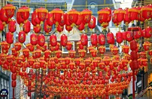 Chinese New Year Collection: Red Chinese New Year Lanterns, Dog Year, Chinatown, London