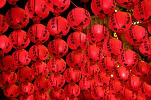 Kaohsiung, Taiwan Collection: Red Chinese paper lantern decorations for Chinese New Year, Kaohsiung City, Taiwan
