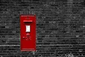Red Collection: Red English Post Box in a brick wall