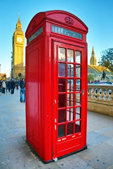 Red London Telephone Box and Big Ben in London