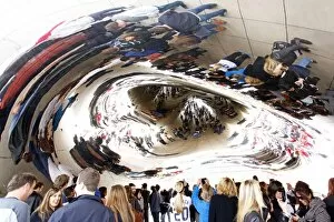 Chicago, Illinois Collection: Reflections in the Cloud Gate Sculpture, Chicago, Illinois, America
