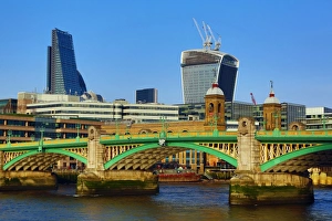 River Thames with Southwark Bridge and the City of London skyline in London, England River Thames with Southwark Bridge and the City of London skyline in London, England