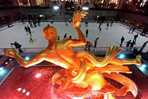 New York Night Collection: Rockefeller Center ice rink in New York