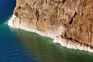 Amman and Jordan Collection: Salt deposits on the rocky shoreline of the Dead Sea, Jordan