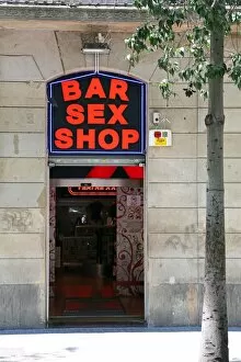 Barcelona, Spain Collection: Sex shop doorway and sign on La Rambla, Barcelona, Spain
