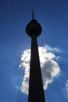 Images Dated 7th June 2014: Silhouette of the Berlin TV Tower, Fernsehturm, television tower and a cloud in Berlin, Germany