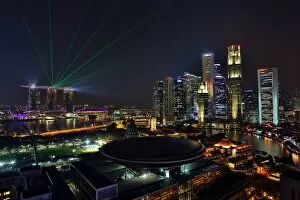 Singapore Collection: Singapore city skyline and Marina Bay at night, Republic of Singapore
