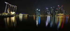 Singapore Collection: Singapore city skyline and Marina Bay at night, Republic of Singapore