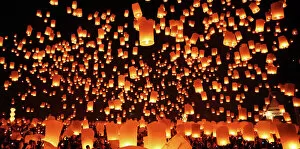 Mugs Collection: Sky lanterns at the Yee Peng Sansai, Loy Krathong, Floating Lantern Ceremony, Chiang Mai, Thailand