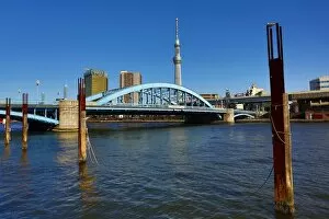 Images Dated 31st January 2014: Skyline of the buildings in Sumida including the Tokyo Skytree as seen from the Sumida river in