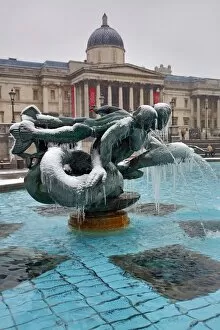 Images Dated 20th January 2013: Snow and ice on frozen fountains in Trafalgar Square, London