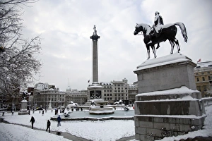 Snow in Trafalgar Square, London