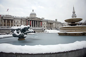 Snow in Trafalgar Square, London