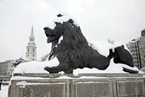 Snow in Trafalgar Square, London
