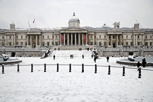 Snow in Trafalgar Square, London