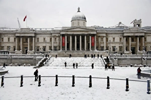 Snow in Trafalgar Square, London