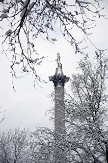 Snow in Trafalgar Square, London