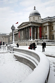 Snow in Trafalgar Square, London