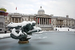 Snow in Trafalgar Square, London
