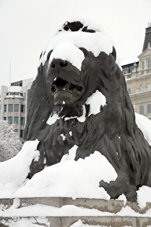 Snow in Trafalgar Square, London