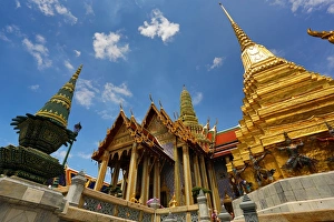 Spires and golden chedi, Wat Phra Kaew, Temple of the Emerald Buddha Complex, Bangkok, Thailand