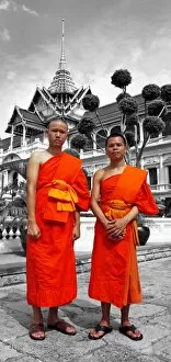 Perfect for Phone Covers Collection: Spot colour Buddhist Monks at the Grand Palace, Wat Phra Kaew, Bangkok, Thailand