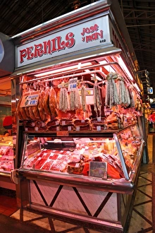 Stalls and fresh produce at La Boqueria market de St Josep, Barcelona, Spain Stalls and fresh produce at La Boqueria market de St Josep, Barcelona, Spain