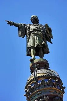 Statue of Christopher Columbus on La Colonne Colomb, Barcelona, Spain Statue of Christopher Columbus on La Colonne Colomb, Barcelona, Spain