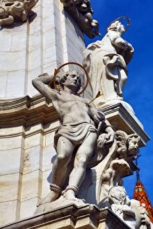 Images Dated 29th September 2017: Statue on Holy Trinity Column beside the Matthias Church in Budapest, Hungary