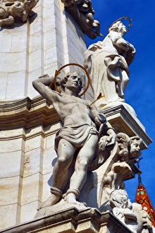Statue on Holy Trinity Column beside the Matthias Church in Budapest, Hungary Statue on Holy Trinity Column beside the Matthias Church in Budapest, Hungary