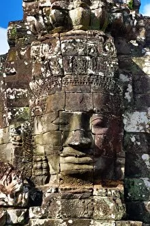 Images Dated 18th November 2016: Stone face in the ruins of the Bayon Khmer Temple, Angkor Thom, Siem Reap, Cambodia