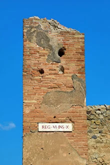 Pompeii, Italy Collection: Street sign Rex VI ins X in the ancient Roman city of Pompeii, Italy
