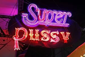 Images Dated 23rd June 2012: Super pussy neon sign in Patpong Night Market in Bangkok, Thailand