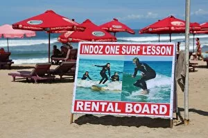 Bali, Indonesia Collection: Surf lesson and board rental sign, tourist activities on Legian Beach, Denpasar, Bali, Indonesia