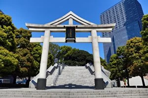 Images Dated 4th April 2013: Torii gate entrance in Akasaka to the Hie-Jinja Shinto Shrine, Tokyo, Japan