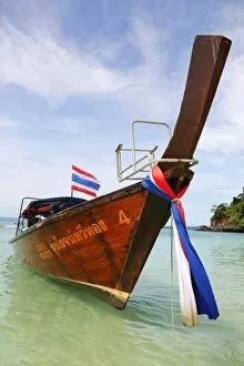 Images Dated 1st December 2012: Traditional Thai long tail boat at Phranang Cave Beach, Railay Beach, Krabi, Phuket, Thailand