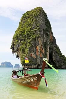 Images Dated 1st December 2012: Traditional Thai long tail boat at Phranang Cave Beach, Railay Beach, Krabi, Phuket, Thailand