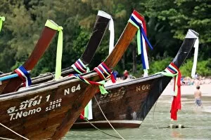 Phuket Collection: Traditional Thai long tail boats, Railay Beach West, Krabi, Phuket, Thailand