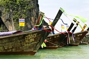 Phuket Collection: Traditional Thai long tail boats at Phranang Cave Beach, Railay Beach, Krabi, Phuket, Thailand