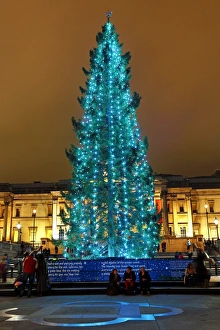 Illuminated fountains in Trafalgar Square, London