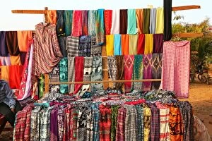 Bagan, Myanmar Collection: Trouser and clothing stall at Pyathadar Hpaya Temple Pagoda on the Plain of Bagan