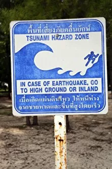 Images Dated 1st December 2012: Tsunami Hazard Zone sign on Tup Island, Krabi, Phuket, Thailand
