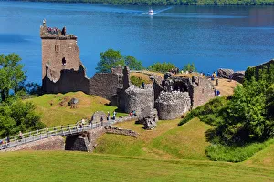 Urquhart Castle and Loch Ness in the Scottish Highlands near Drumnadrochit, Scotland