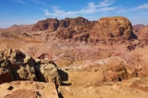 Petra, Jordan Collection: View of sandstone rock formations overlooking the valley of the rock city of Petra