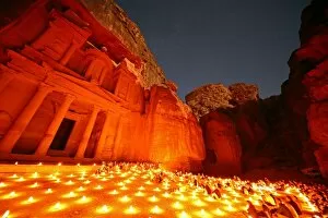 Images Dated 17th October 2016: View of the Treasury, Al-Khazneh, at night with candles, Petra, Jordan