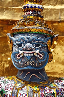 Yaksha Demon Statue face at Wat Phra Kaew in Bangkok, Thailand