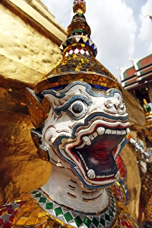 Yaksha Demon Statue face at Wat Phra Kaew in Bangkok, Thailand