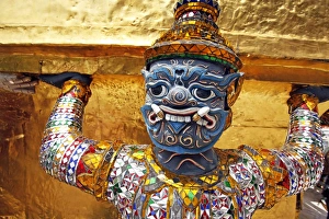 Yaksha Demon Statue face at Wat Phra Kaew in Bangkok, Thailand