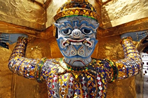 Yaksha Demon Statue face at Wat Phra Kaew in Bangkok, Thailand
