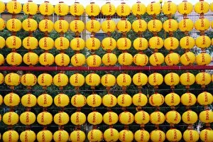 Taiwan Collection: Yellow lanterns at the Longshan Buddhist Temple at Chinese New Year in Taipei, Taiwan